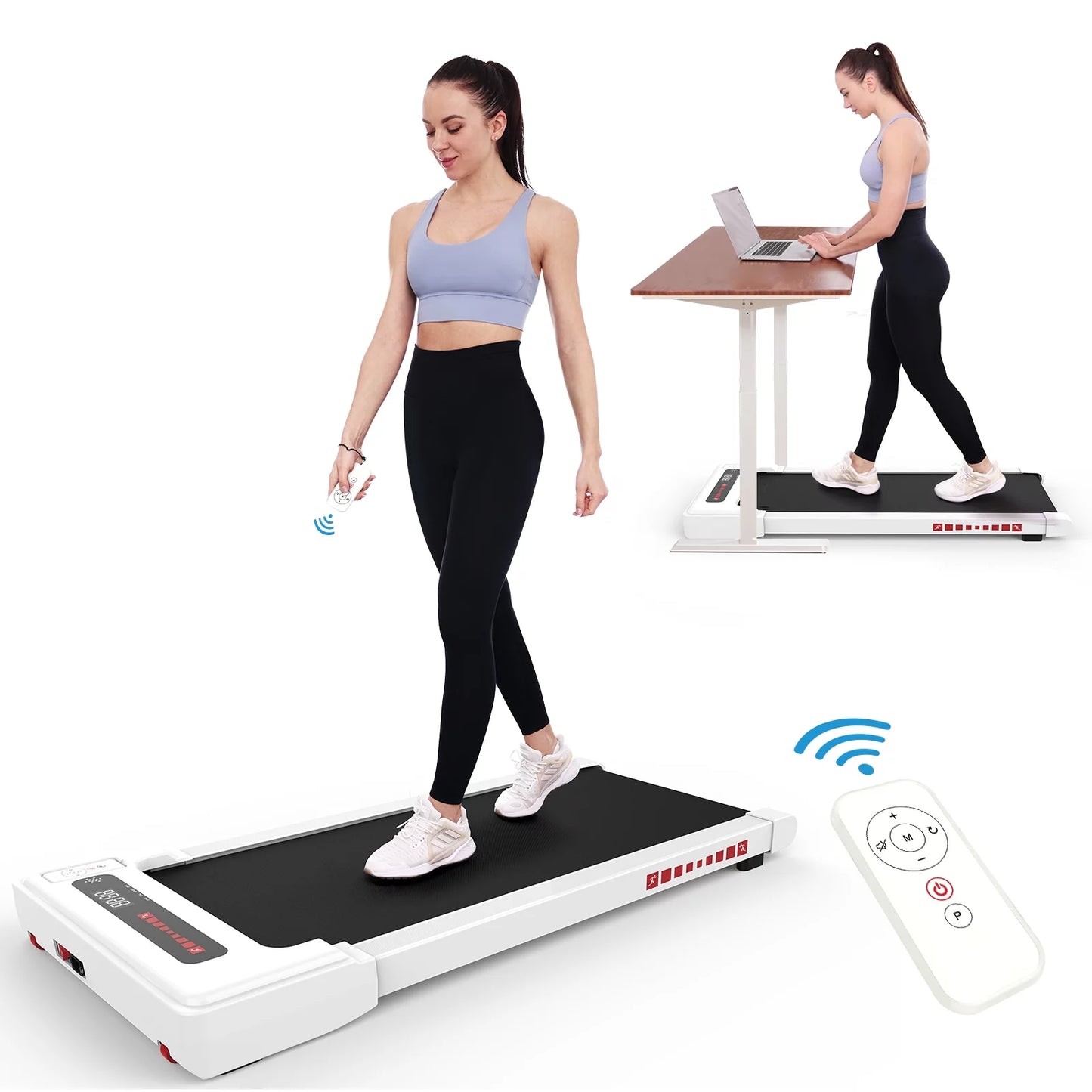 Walking Pad Treadmill under Desk, White 2.25HP Portable Mini Treadmill W/ Remote Control